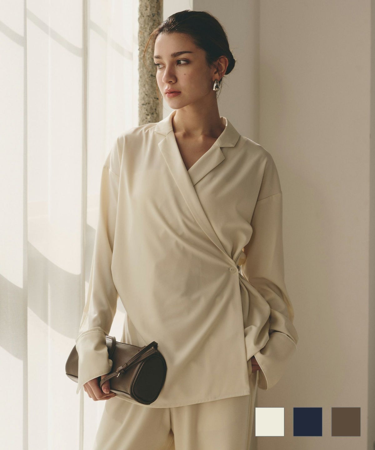 バックオープンモテワンピ お家デート デートコーデ ディナー クリスマス ネグリジェ あざと可愛い 羽織 韓国風 綺麗め 細見え カジュアル KINO THE KEI [DAILY＆LOUNGEWEAR] パイピング シャツ ジャケット KINO THE KEI