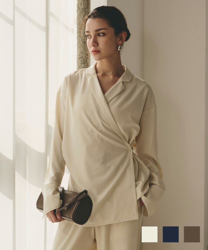 バックオープンモテワンピ お家デート デートコーデ ディナー クリスマス ネグリジェ あざと可愛い 羽織 韓国風 綺麗め 細見え カジュアル KINO THE KEI [DAILY＆LOUNGEWEAR] パイピング シャツ ジャケット KINO THE KEI