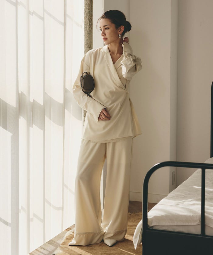 ルームウェア セットアップ パジャマ パンツスタイル ラウンジウェア バックオープンモテワンピ お家デート デートコーデ ディナー クリスマス ネグリジェ あざと可愛い 羽織 韓国風 綺麗め 細見え カジュアル KINO THE KEI