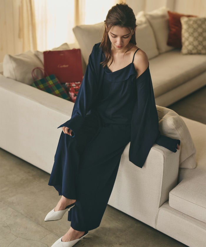 ルームウェア セットアップ キャミソール ワンピース パンツスタイル ラウンジウェア バックオープンモテワンピ お家デート デートコーデ ディナー クリスマス あざと可愛い 羽織 韓国風 綺麗め 細見え カジュアル KINO THE KEI