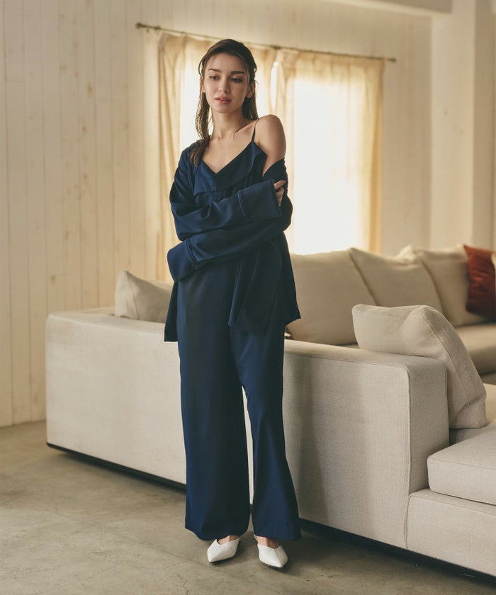 ルームウェア セットアップ キャミソール ワンピース パンツスタイル ラウンジウェア バックオープンモテワンピ お家デート デートコーデ ディナー クリスマス あざと可愛い 羽織 韓国風 綺麗め 細見え カジュアル KINO THE KEI