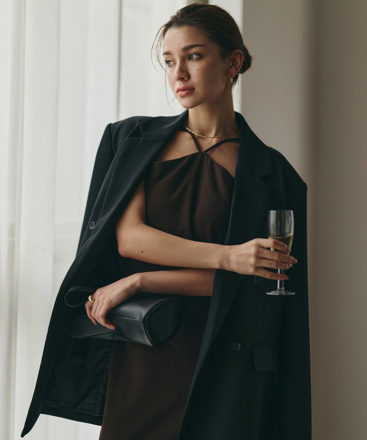 タイトワンピ アメスリ ホルターネック ルームウェア ラウンジウェア バックオープンモテワンピ お家デート デートコーデ ディナー クリスマス 美シルエット ドレス カットソー あざと可愛い 羽織 韓国風 綺麗め 細見え カジュアル KINO THE KEI