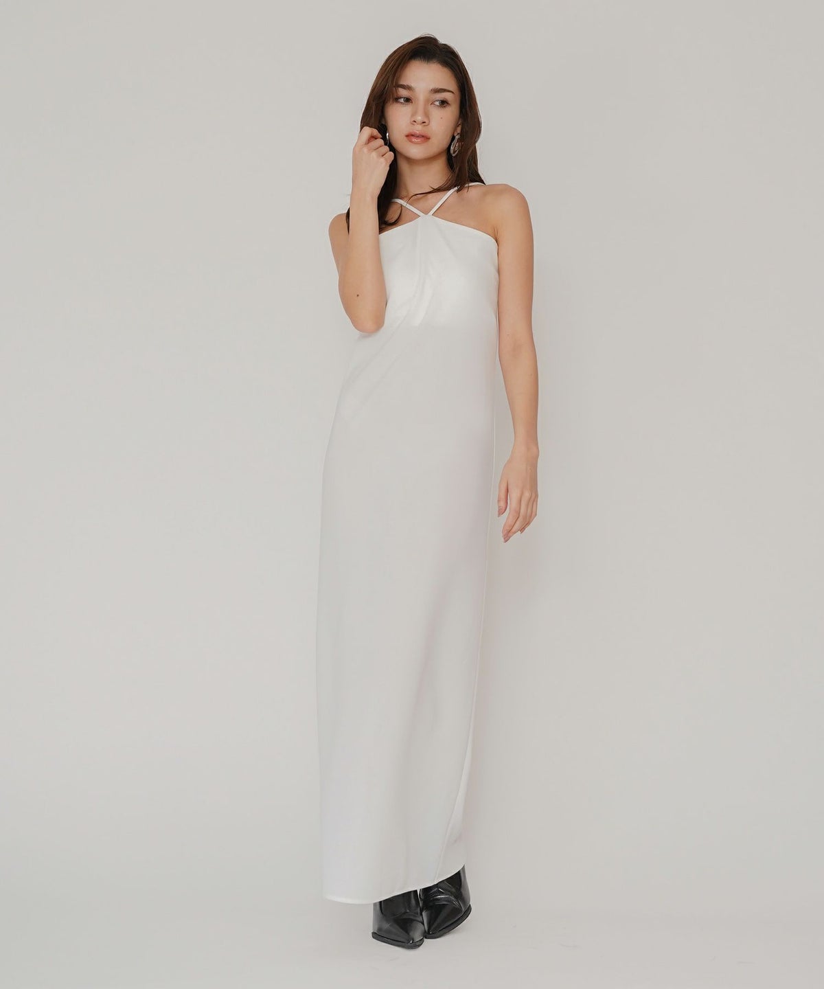 タイトワンピ アメスリ ホルターネック ルームウェア ラウンジウェア バックオープンモテワンピ お家デート デートコーデ ディナー クリスマス 美シルエット ドレス カットソー あざと可愛い 羽織 韓国風 綺麗め 細見え カジュアル KINO THE KEI