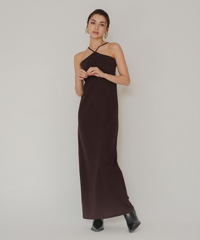 タイトワンピ アメスリ ホルターネック ルームウェア ラウンジウェア バックオープンモテワンピ お家デート デートコーデ ディナー クリスマス 美シルエット ドレス カットソー あざと可愛い 羽織 韓国風 綺麗め 細見え カジュアル KINO THE KEI