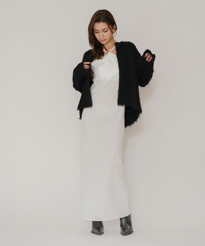 タイトワンピ アメスリ ホルターネック ルームウェア ラウンジウェア バックオープンモテワンピ お家デート デートコーデ ディナー クリスマス 美シルエット ドレス カットソー あざと可愛い 羽織 韓国風 綺麗め 細見え カジュアル KINO THE KEI