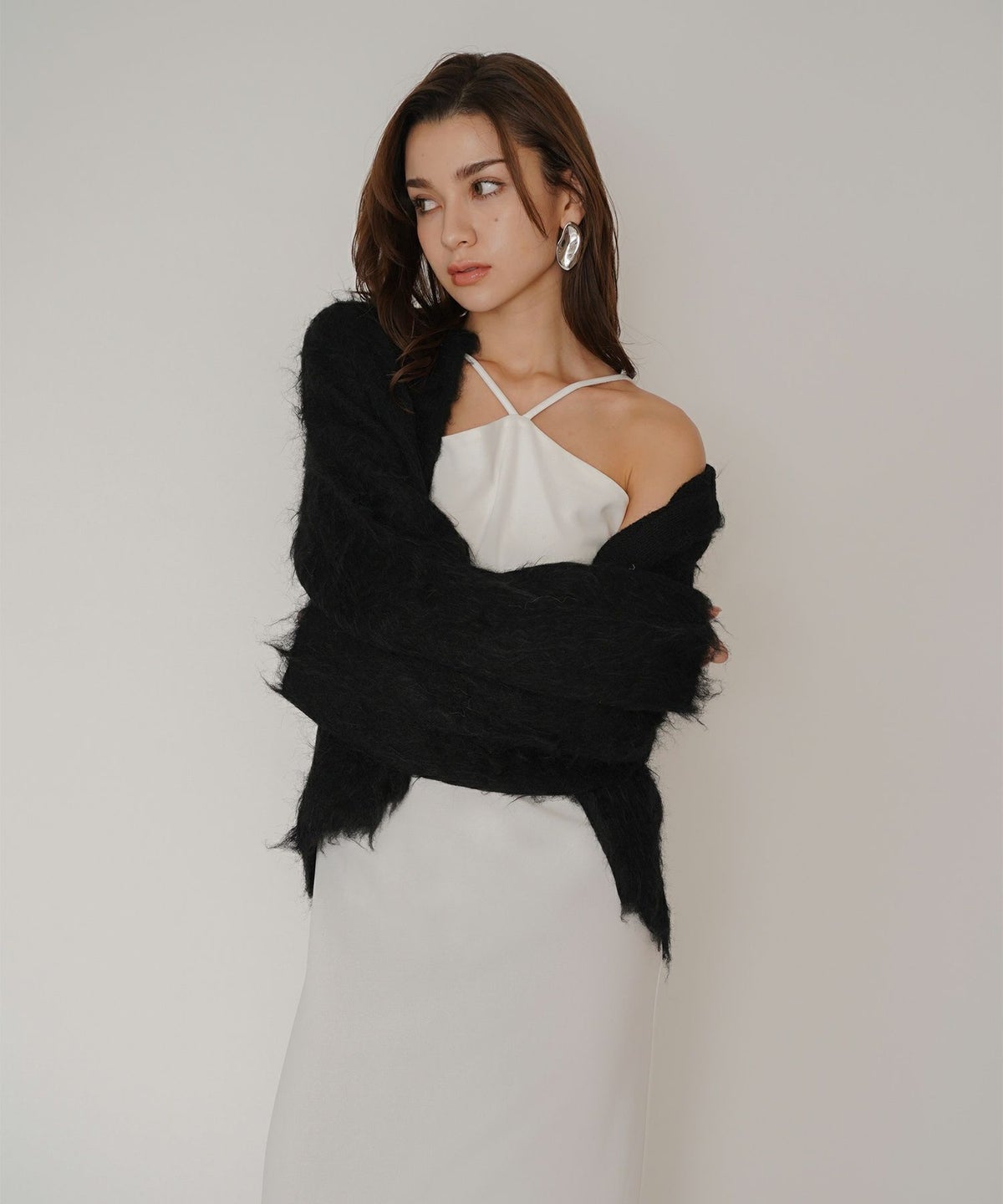 タイトワンピ アメスリ ホルターネック ルームウェア ラウンジウェア バックオープンモテワンピ お家デート デートコーデ ディナー クリスマス 美シルエット ドレス カットソー あざと可愛い 羽織 韓国風 綺麗め 細見え カジュアル KINO THE KEI