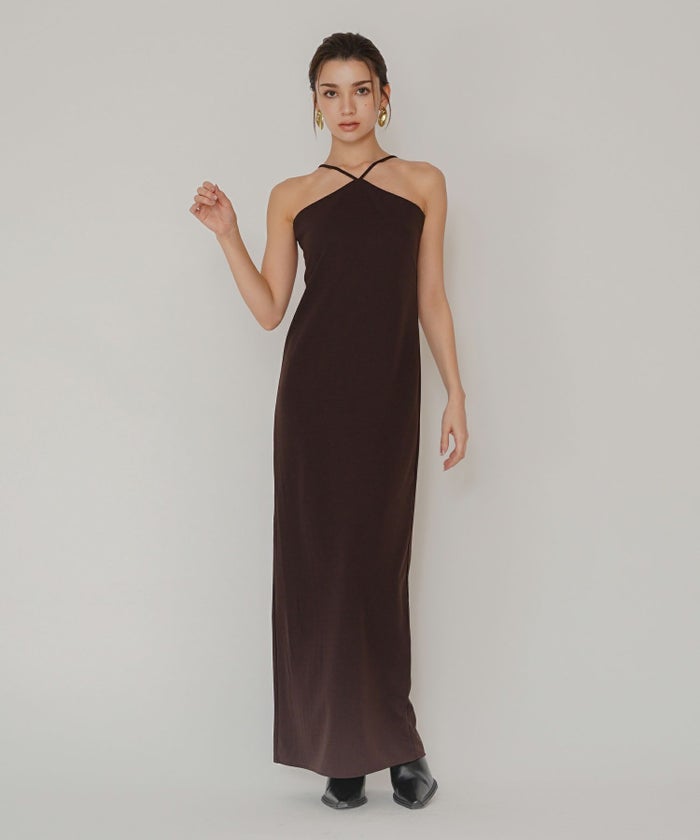 タイトワンピ アメスリ ホルターネック ルームウェア ラウンジウェア バックオープンモテワンピ お家デート デートコーデ ディナー クリスマス 美シルエット ドレス カットソー あざと可愛い 羽織 韓国風 綺麗め 細見え カジュアル KINO THE KEI