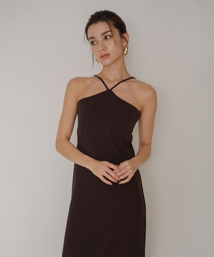 タイトワンピ アメスリ ホルターネック ルームウェア ラウンジウェア バックオープンモテワンピ お家デート デートコーデ ディナー クリスマス 美シルエット ドレス カットソー あざと可愛い 羽織 韓国風 綺麗め 細見え カジュアル KINO THE KEI