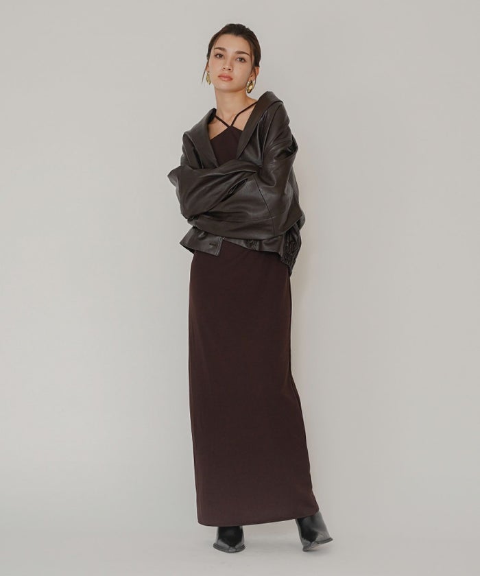 タイトワンピ アメスリ ホルターネック ルームウェア ラウンジウェア バックオープンモテワンピ お家デート デートコーデ ディナー クリスマス 美シルエット ドレス カットソー あざと可愛い 羽織 韓国風 綺麗め 細見え カジュアル KINO THE KEI