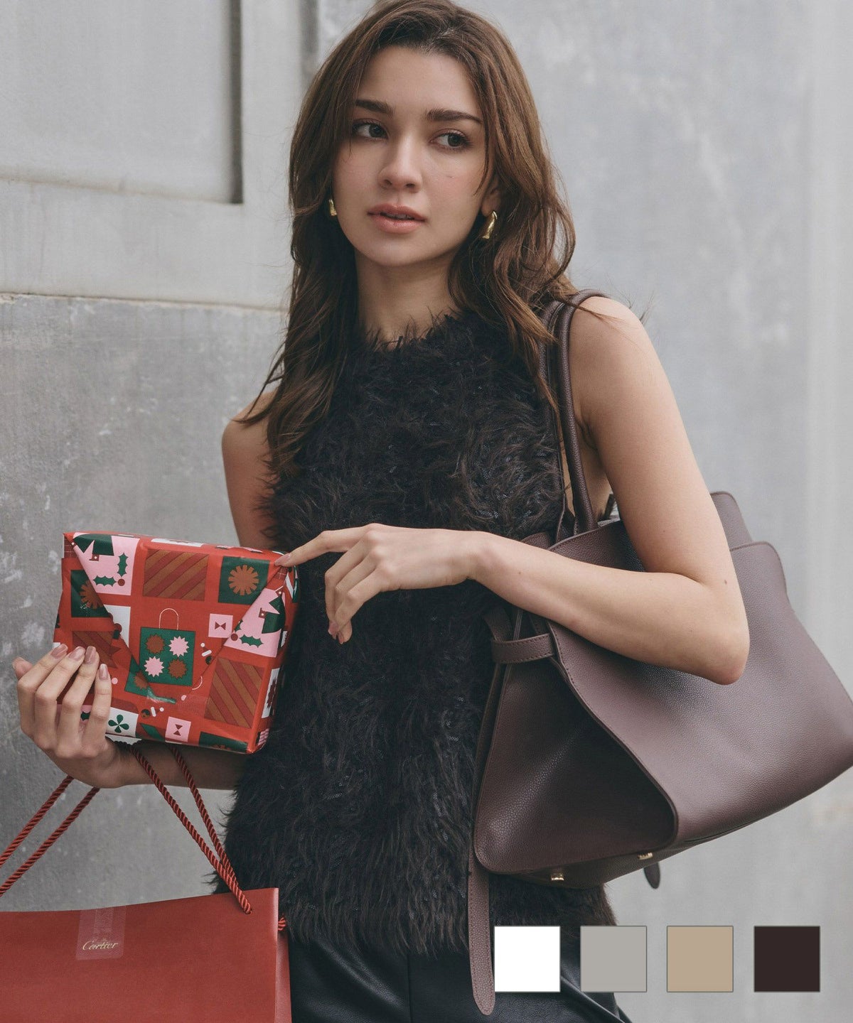 ファー 短丈ニット パーティ アメスリ モテニット デートコーデ ディナー クリスマス あざと可愛い タイトトップス 肌見せ 韓国風 綺麗め 細見え カジュアル KINO THE KEI ファーライク ニット 2WAY トップス KINO THE KEI