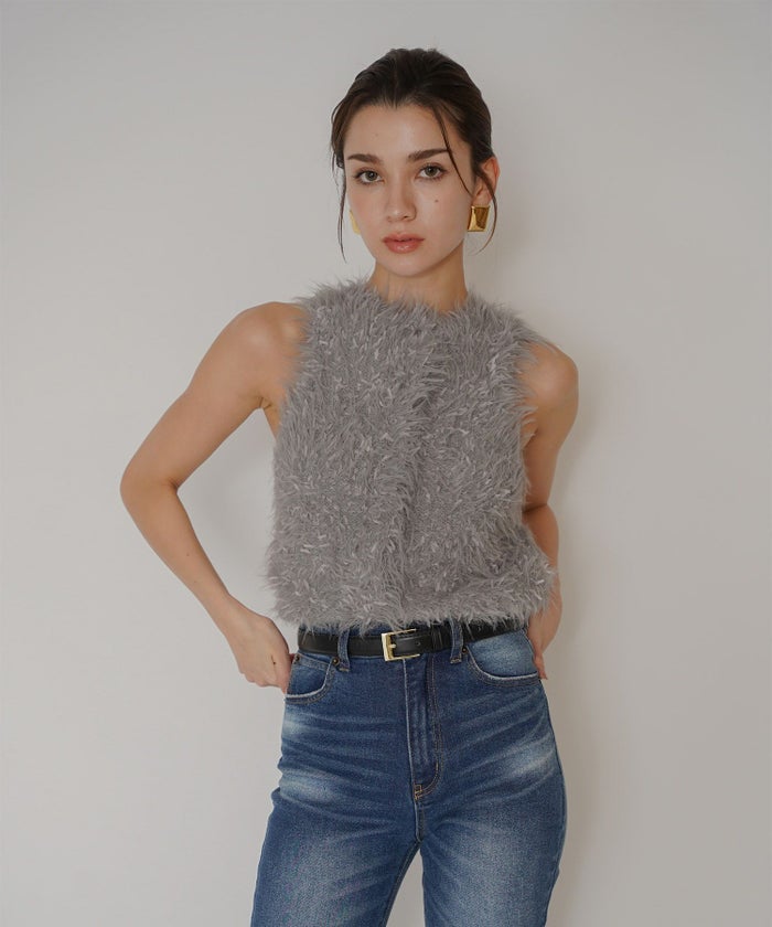 ファー 短丈ニット パーティ アメスリ モテニット デートコーデ ディナー クリスマス あざと可愛い タイトトップス 肌見せ 韓国風 綺麗め 細見え カジュアル KINO THE KEI