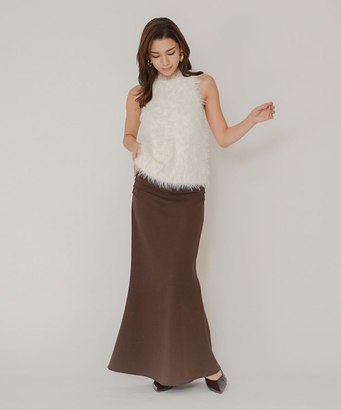 ファー 短丈ニット パーティ アメスリ モテニット デートコーデ ディナー クリスマス あざと可愛い タイトトップス 肌見せ 韓国風 綺麗め 細見え カジュアル KINO THE KEI