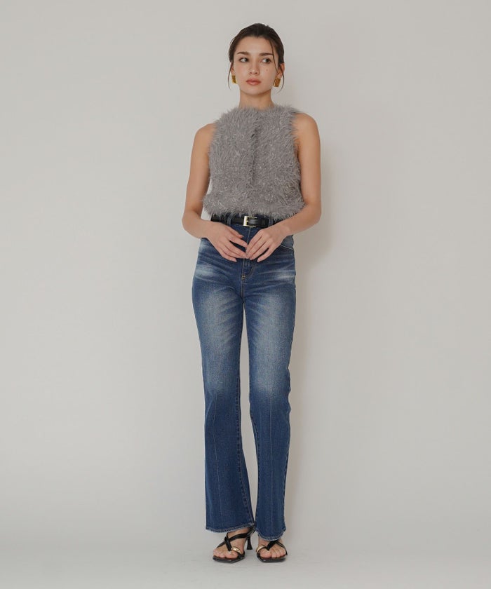 ファー 短丈ニット パーティ アメスリ モテニット デートコーデ ディナー クリスマス あざと可愛い タイトトップス 肌見せ 韓国風 綺麗め 細見え カジュアル KINO THE KEI