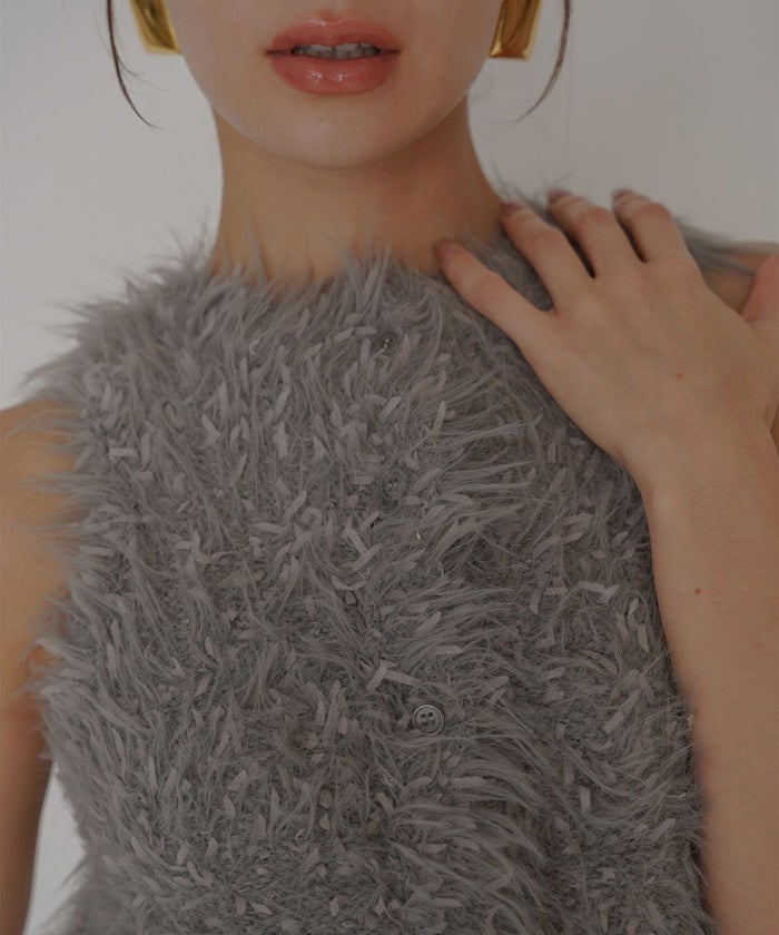 ファー 短丈ニット パーティ アメスリ モテニット デートコーデ ディナー クリスマス あざと可愛い タイトトップス 肌見せ 韓国風 綺麗め 細見え カジュアル KINO THE KEI