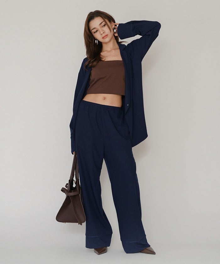 ルームウェア セットアップ パジャマ パンツスタイル ラウンジウェア バックオープンモテワンピ お家デート デートコーデ ディナー クリスマス あざと可愛い 大人パジャマ 楽 ワイドパンツ 韓国風 綺麗め 細見え カジュアル KINO THE KEI