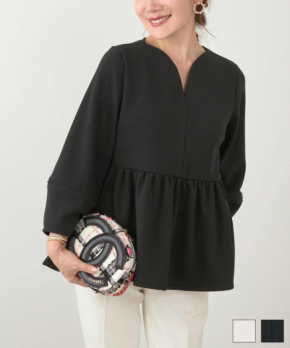 洗濯可 マシンウォッシャブル 大人可愛い 上品 きれいめ 体型カバー オフィス 大人カジュアル フェミニン ジョイントスペース 裏起毛 ハートネック ペプラム カットソー Liala×PG