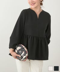 洗濯可 マシンウォッシャブル 大人可愛い 上品 きれいめ 体型カバー オフィス 大人カジュアル フェミニン ジョイントスペース 裏起毛 ハートネック ペプラム カットソー Liala×PG