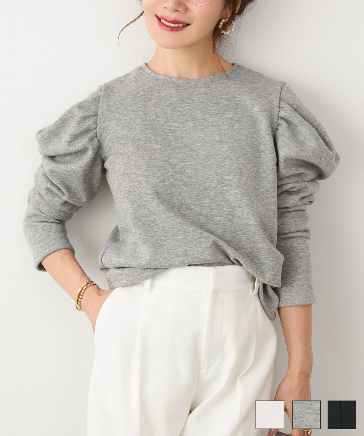 洗濯可 マシンウォッシャブル 大人可愛い 上品 きれいめ 体型カバー オフィス 大人カジュアル フェミニン ジョイントスペース 裏起毛 パワーショルダー カットソー Liala×PG