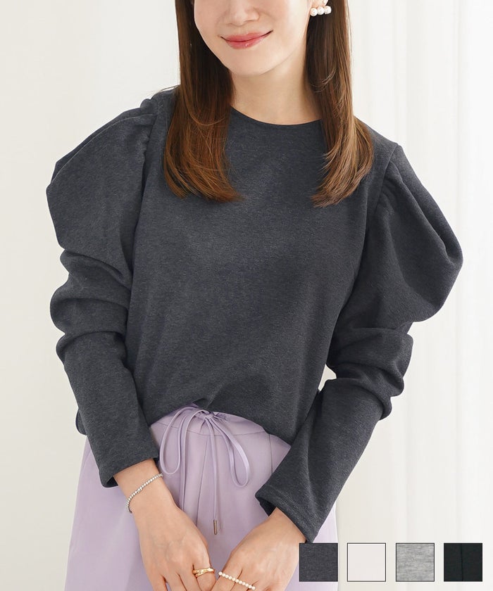 洗濯可 マシンウォッシャブル 大人可愛い 上品 きれいめ 体型カバー オフィス 大人カジュアル フェミニン ジョイントスペース 裏起毛 パワーショルダー カットソー Liala×PG