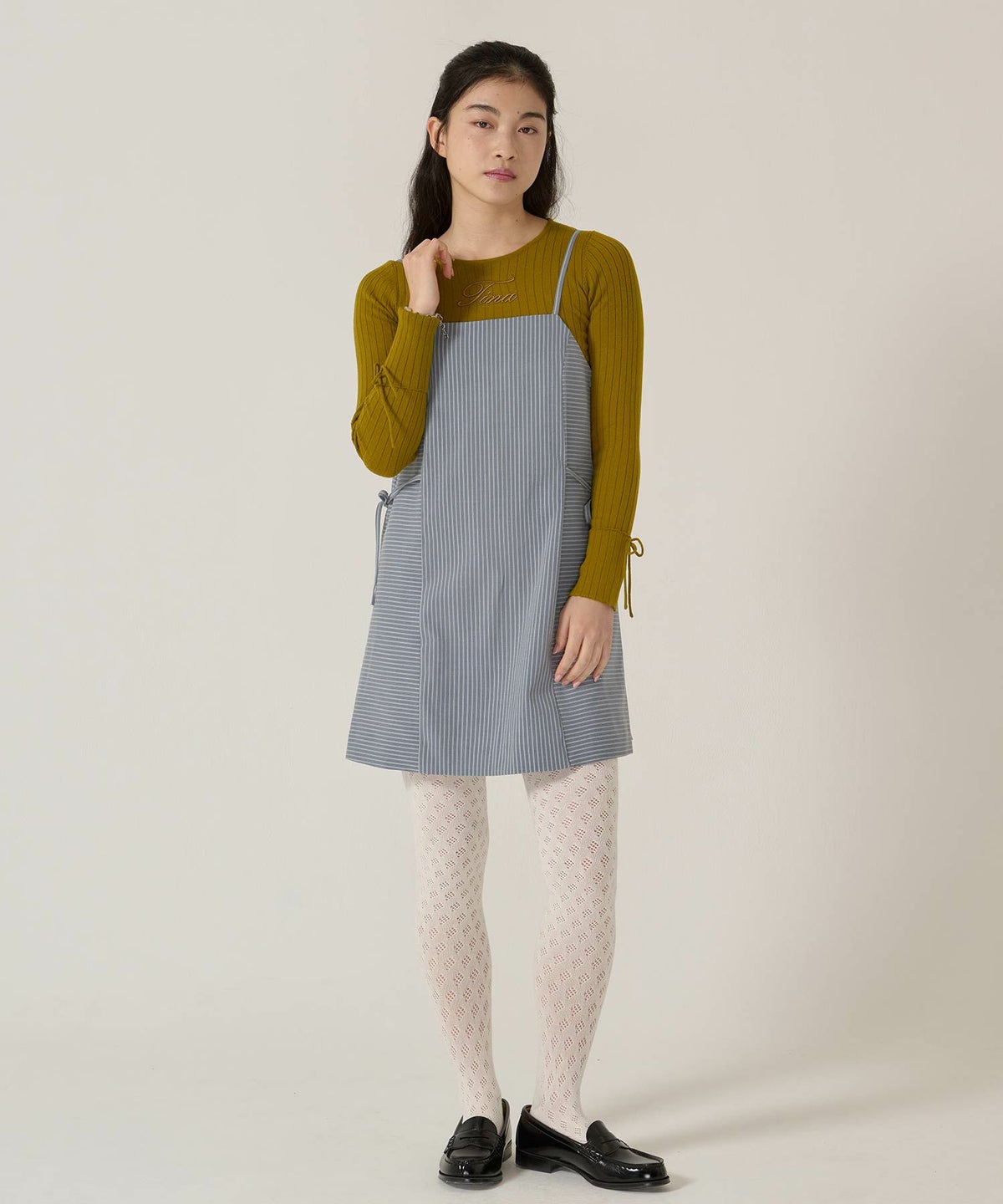 リボン/キャミソール/ワンピース/ストライプ