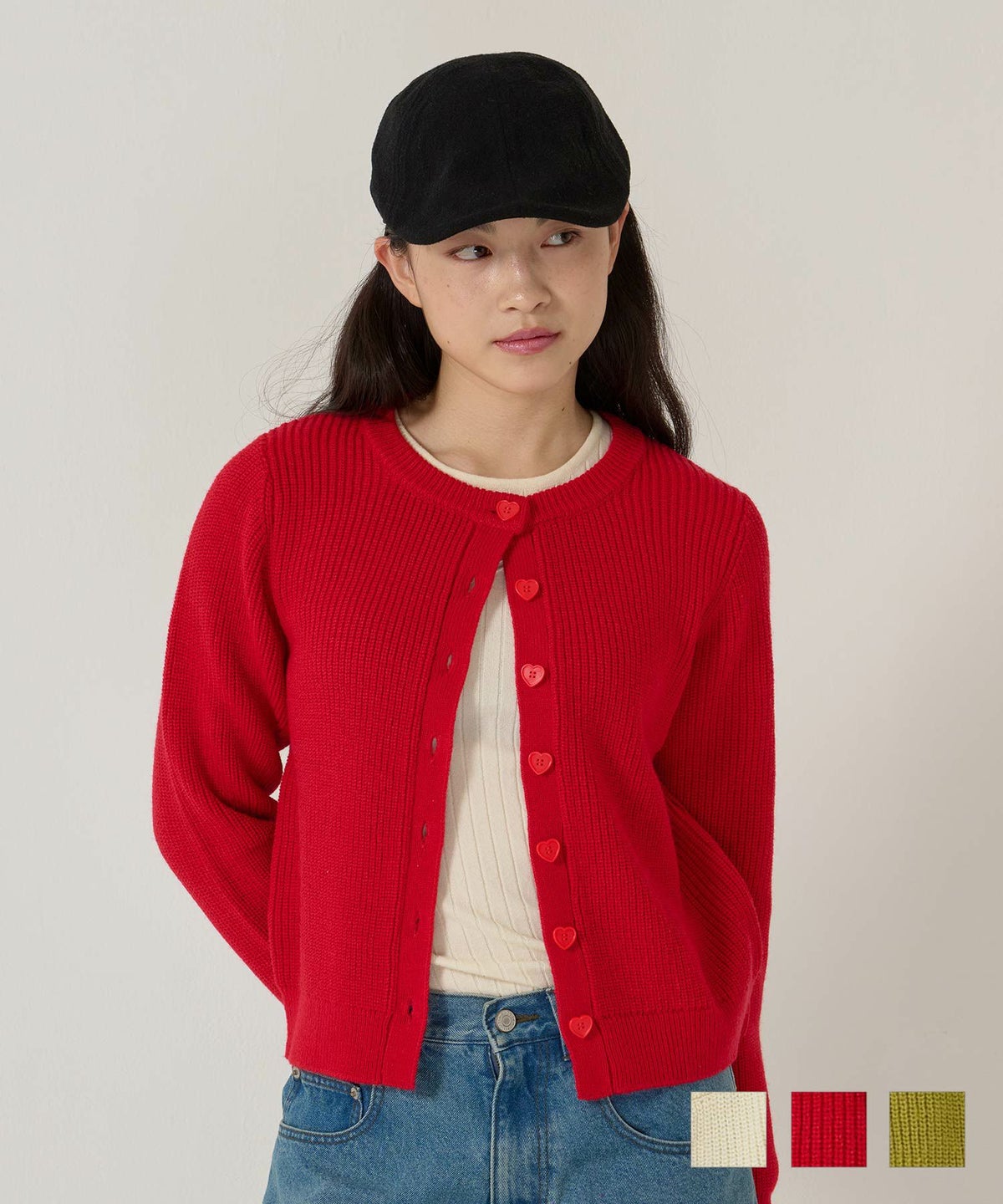 ハートボタン/ニット/カーディガン