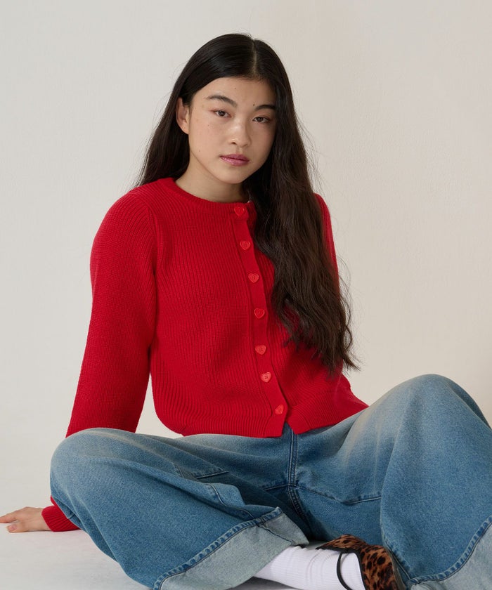 ハートボタン/ニット/カーディガン