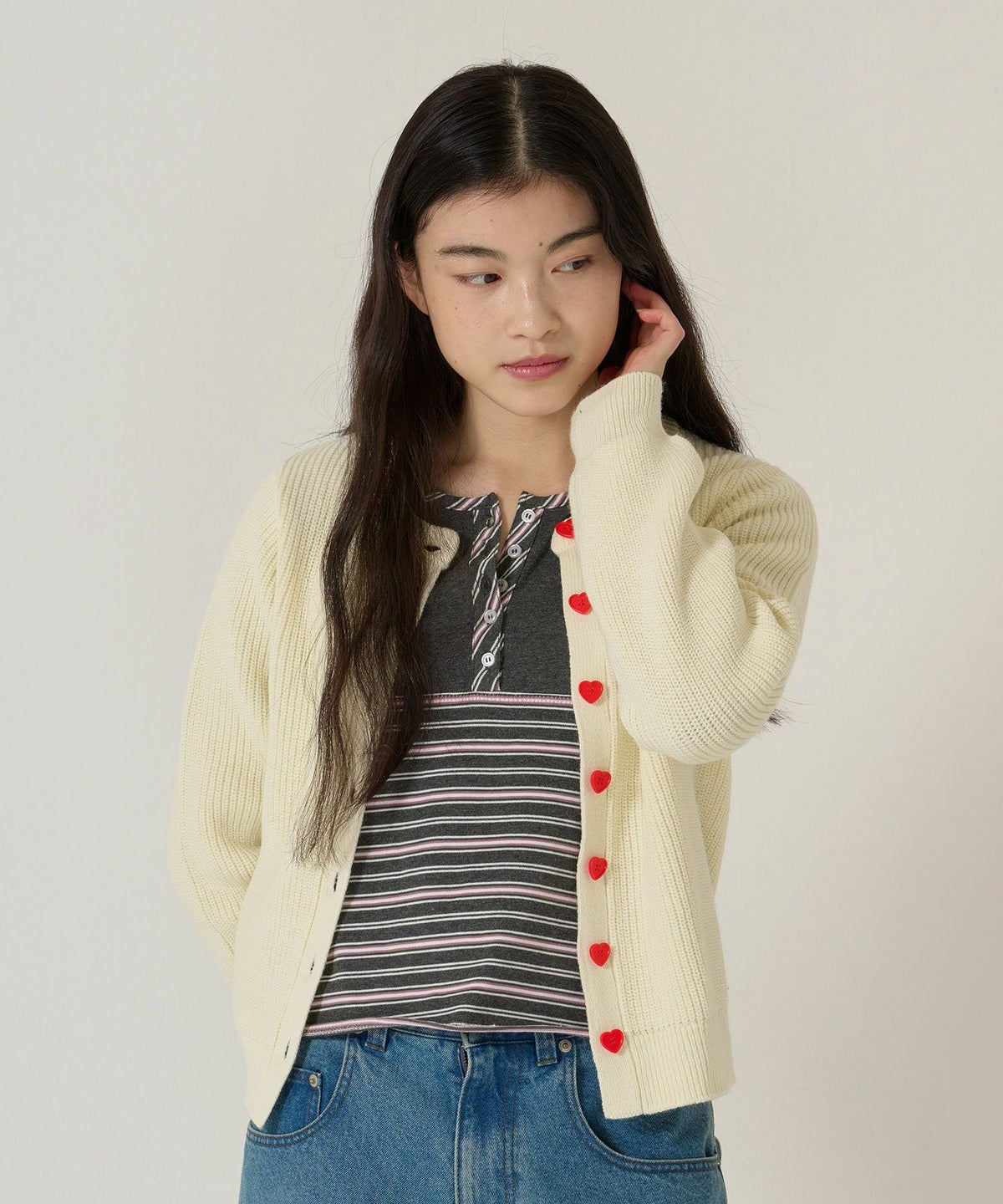 ハートボタン/ニット/カーディガン
