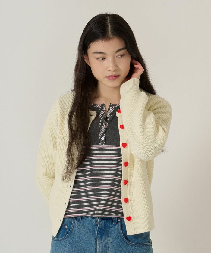ハートボタン/ニット/カーディガン
