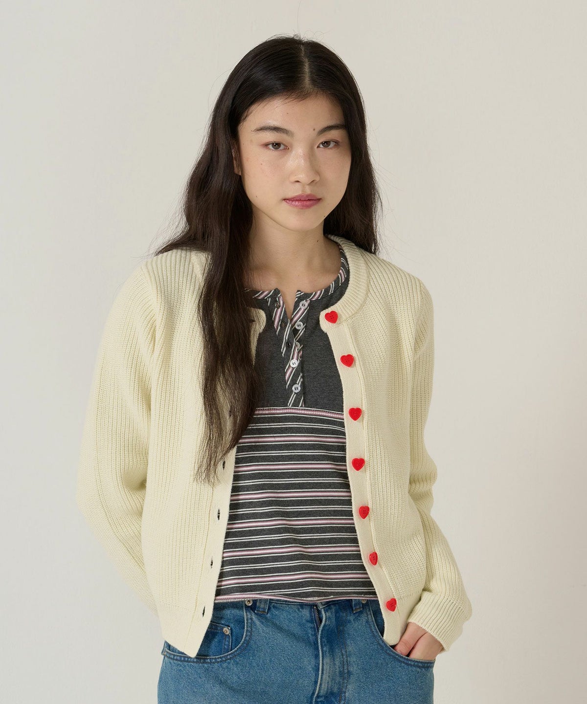 ハートボタン/ニット/カーディガン