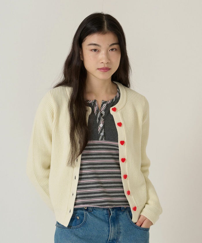 ハートボタン/ニット/カーディガン