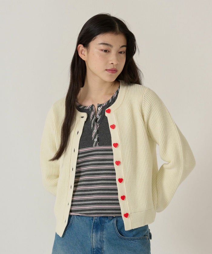 ハートボタン/ニット/カーディガン