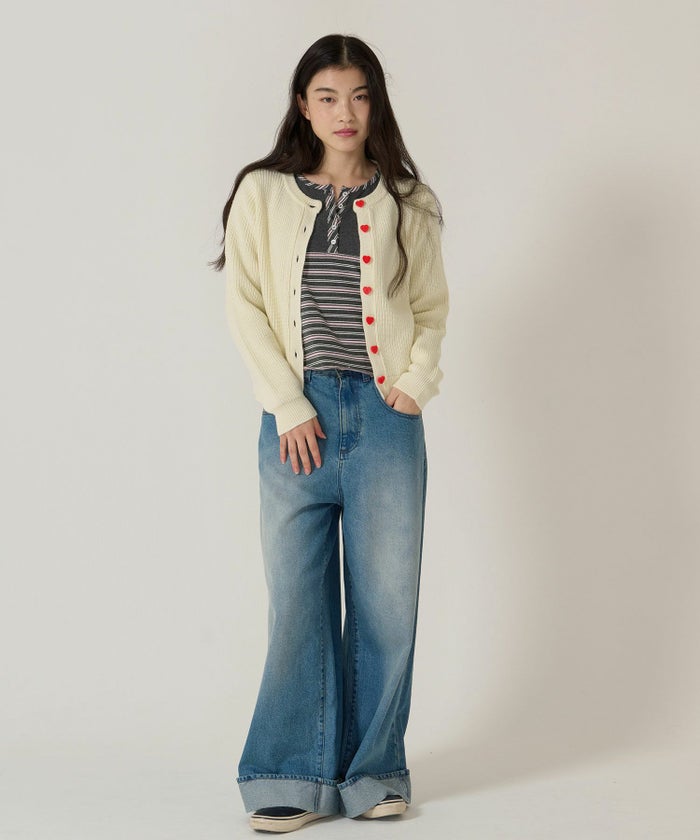 ハートボタン/ニット/カーディガン