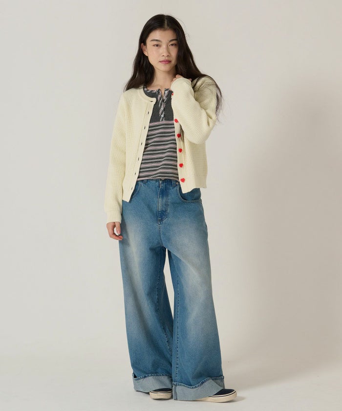 ハートボタン/ニット/カーディガン