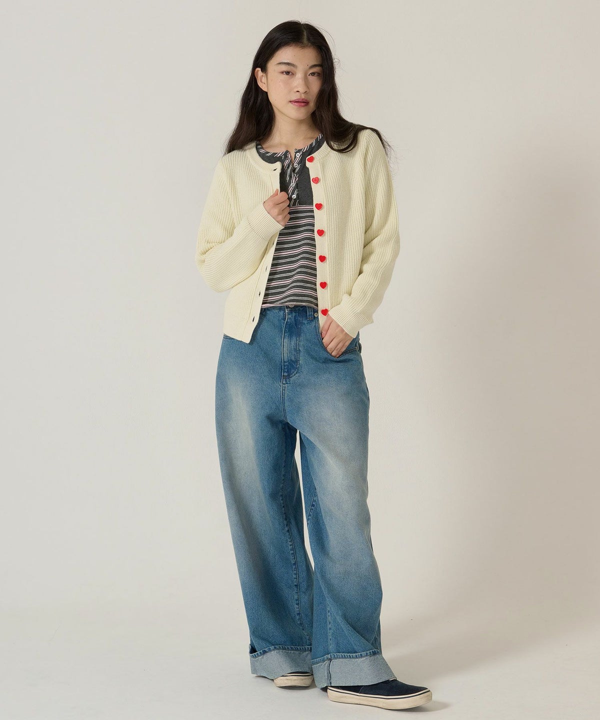 ハートボタン/ニット/カーディガン