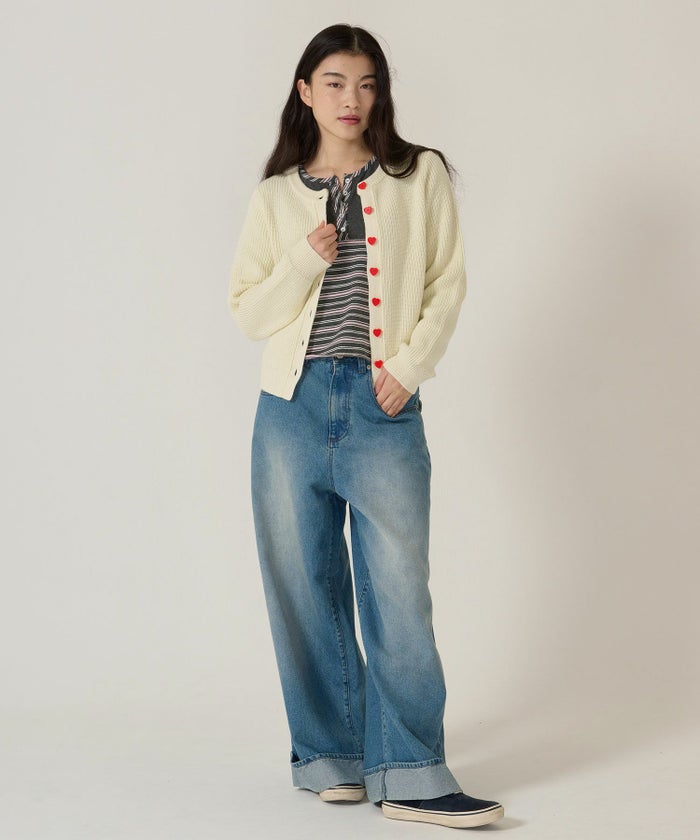 ハートボタン/ニット/カーディガン