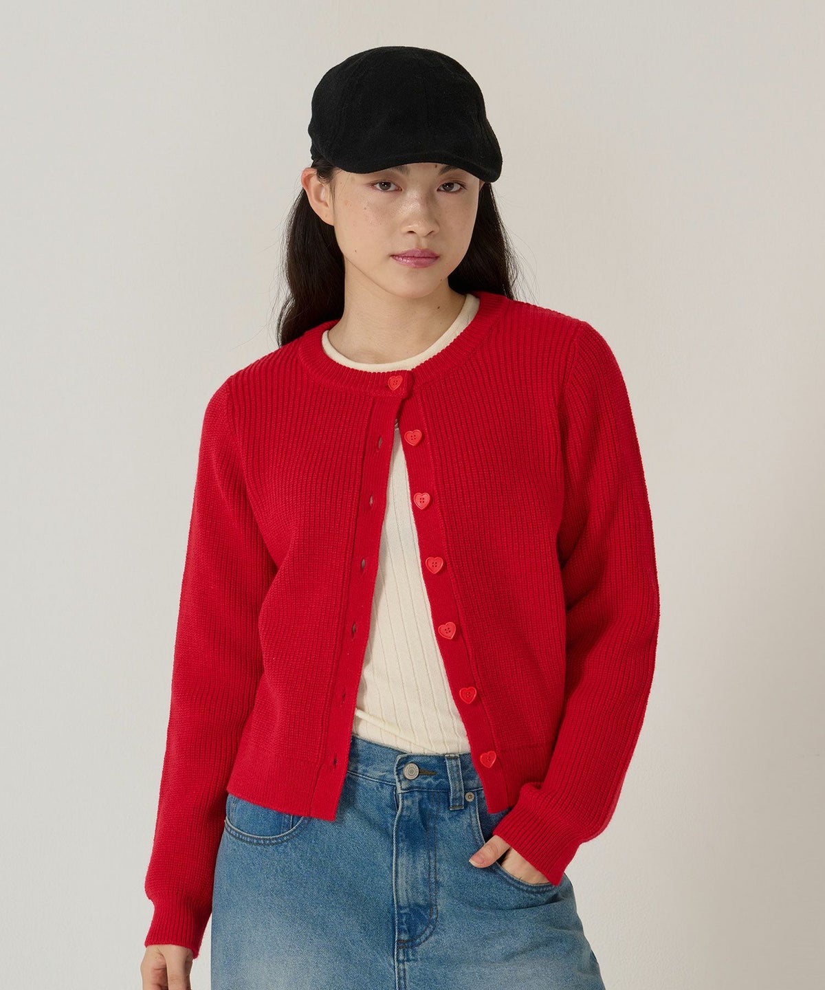 ハートボタン/ニット/カーディガン