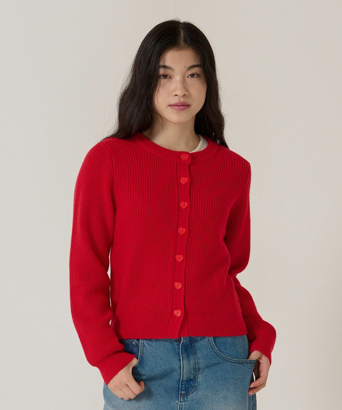 ハートボタン/ニット/カーディガン