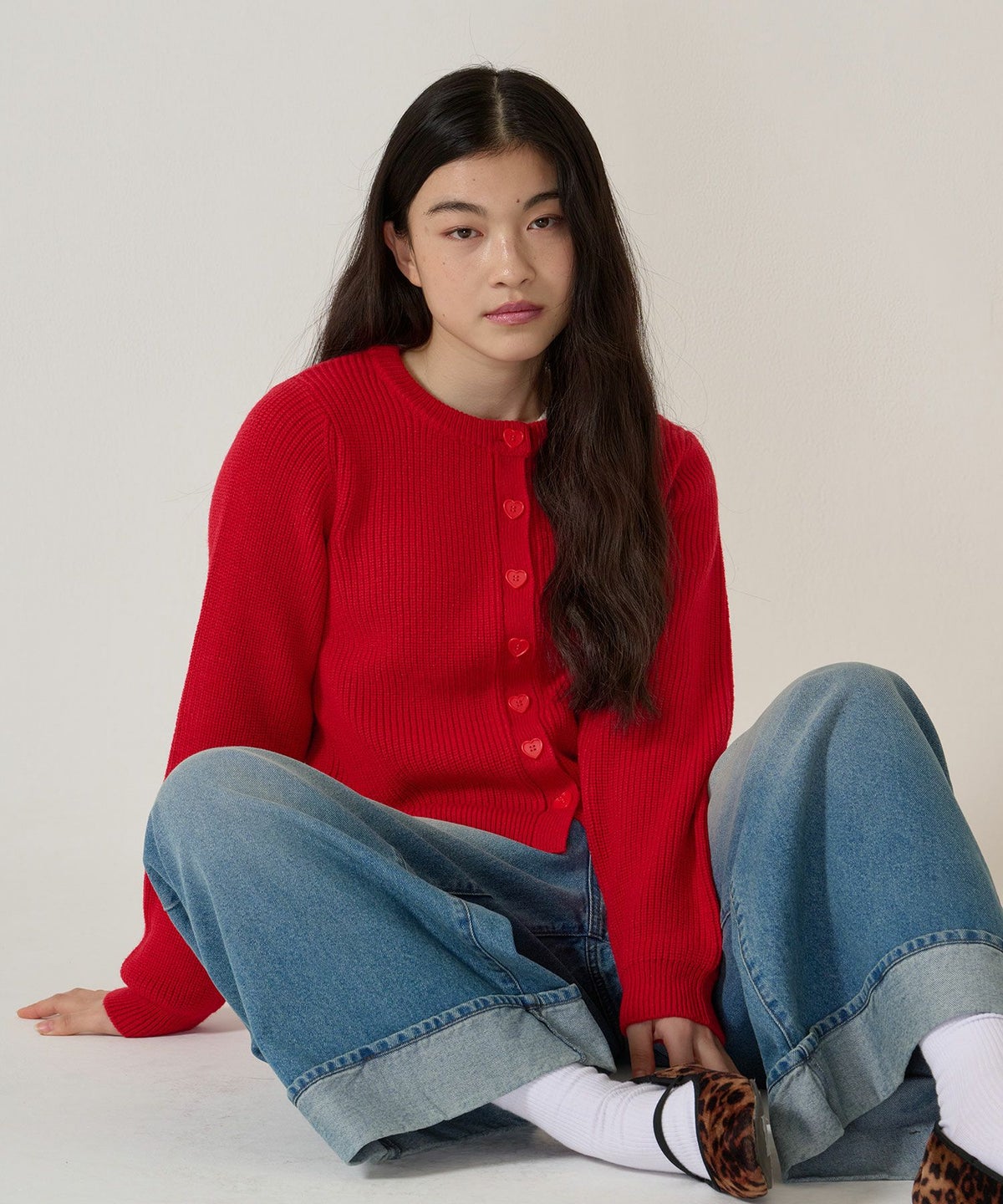 ハートボタン/ニット/カーディガン