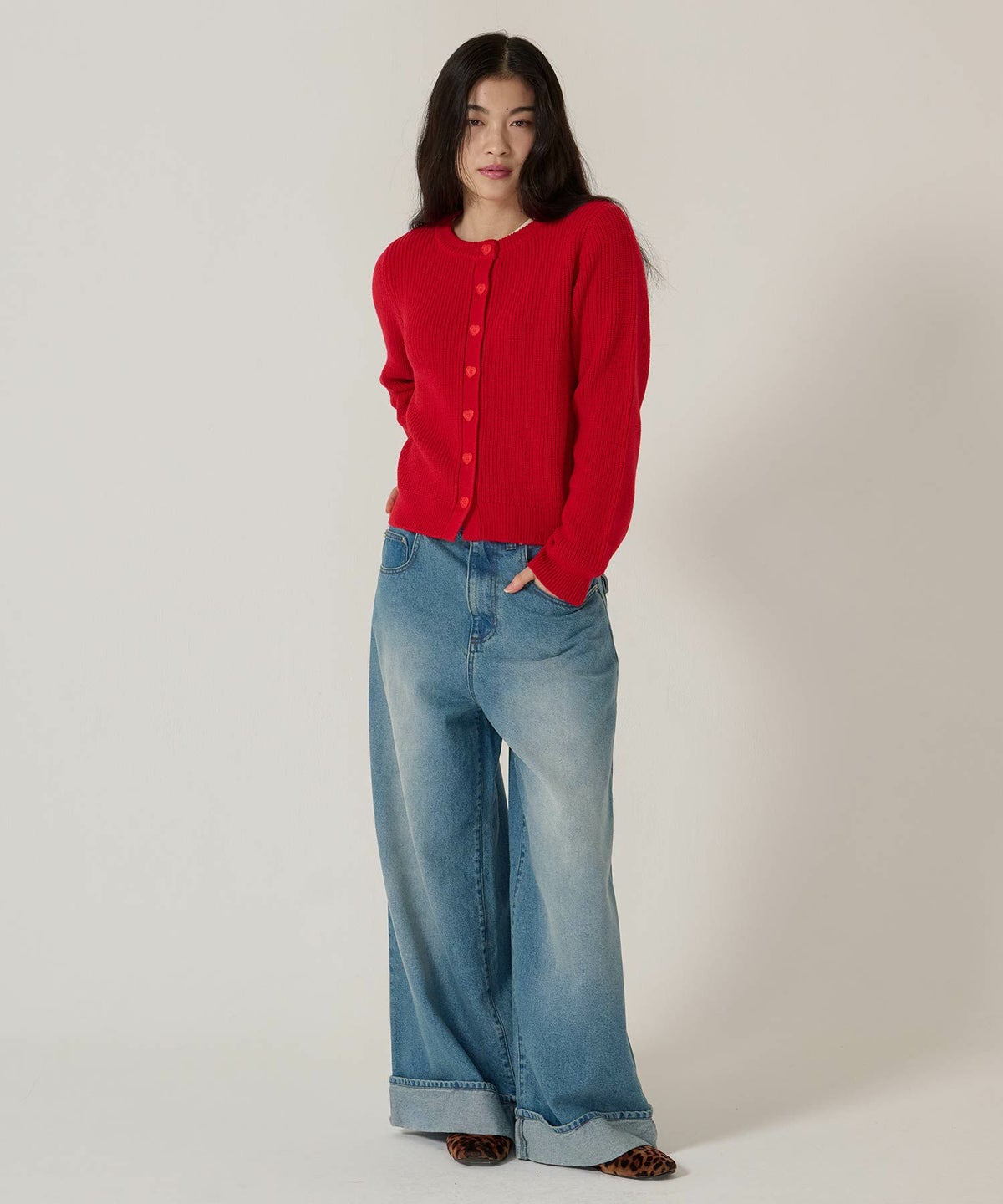 ハートボタン/ニット/カーディガン