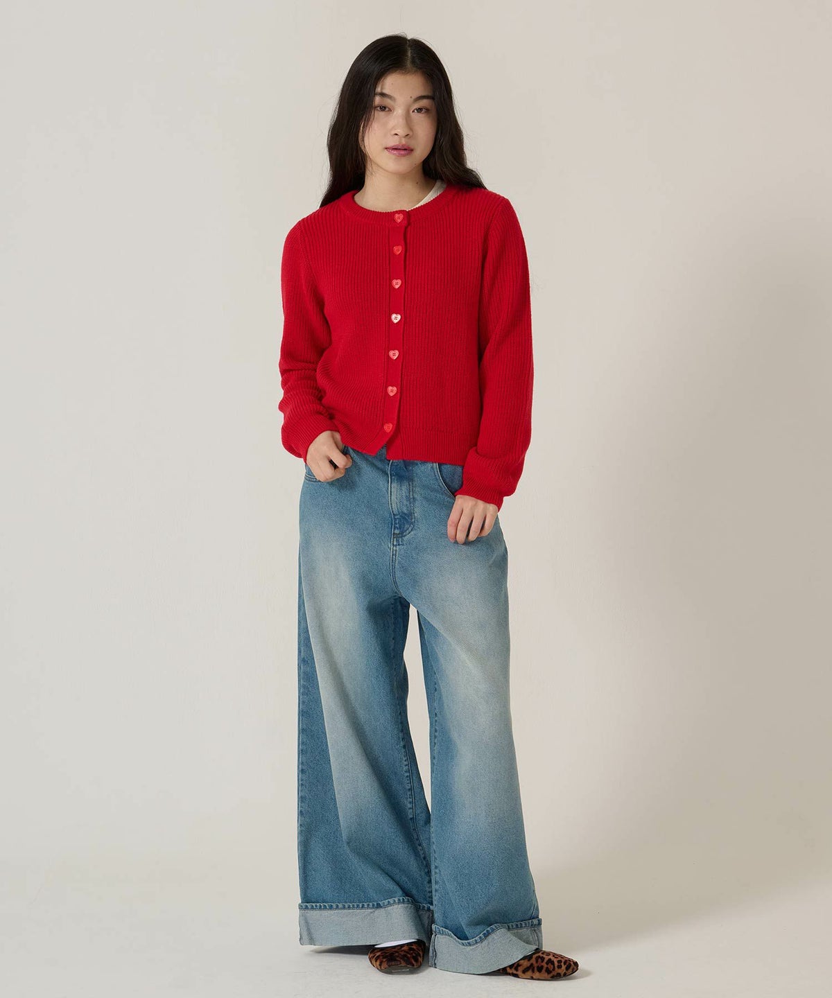 ハートボタン/ニット/カーディガン