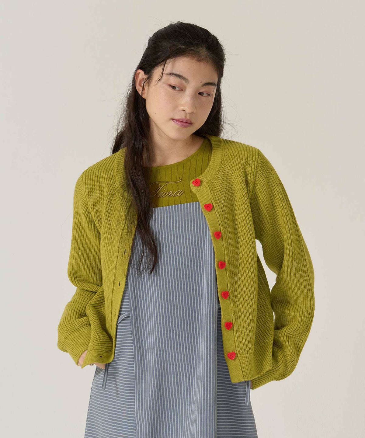 ハートボタン/ニット/カーディガン