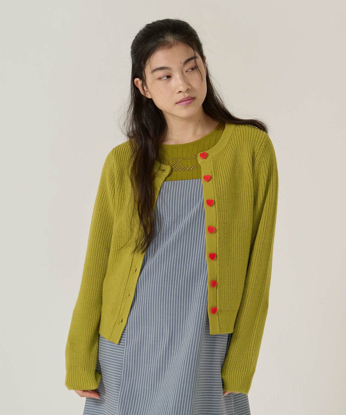 ハートボタン/ニット/カーディガン