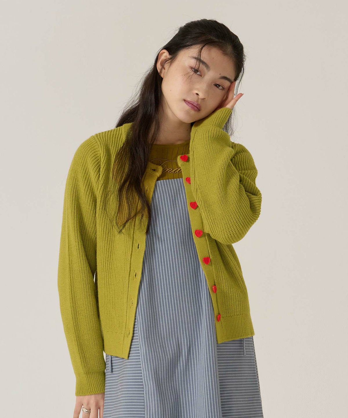 ハートボタン/ニット/カーディガン