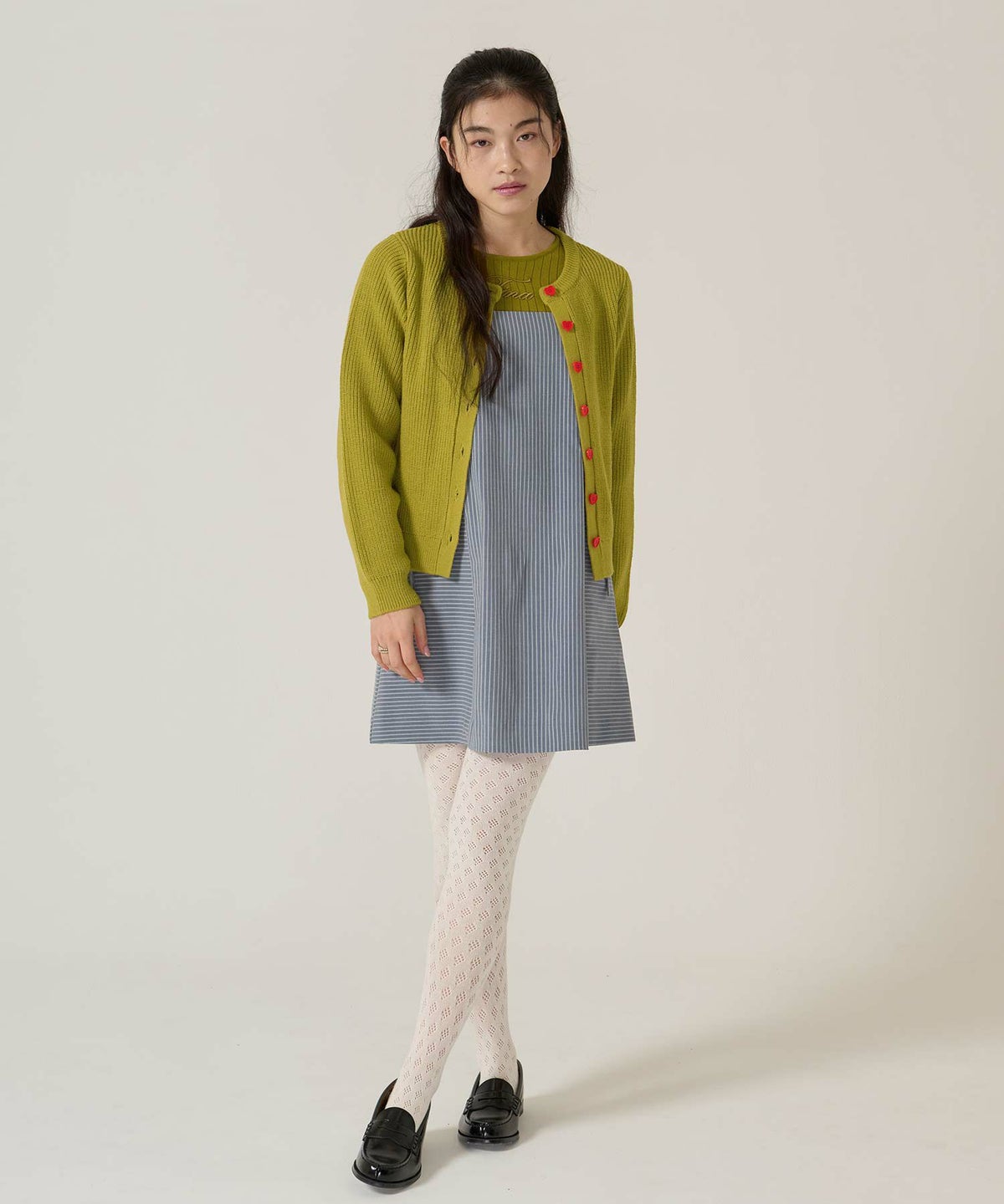 ハートボタン/ニット/カーディガン