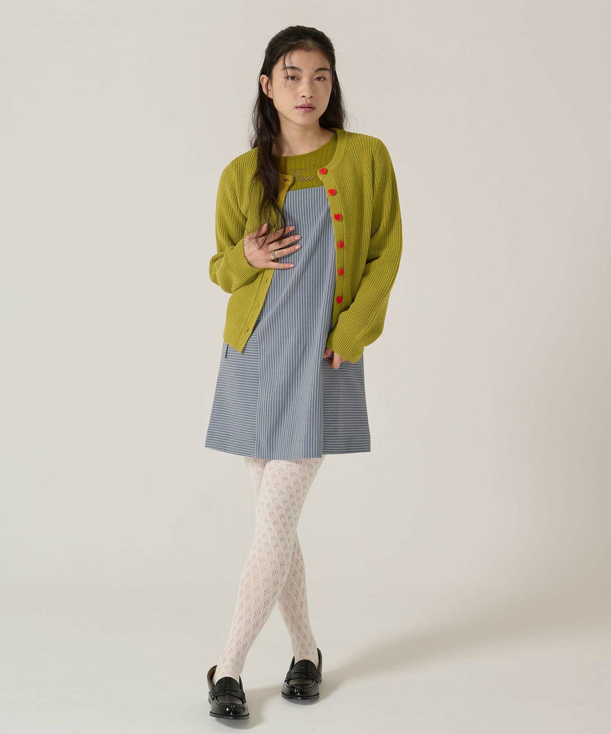 ハートボタン/ニット/カーディガン