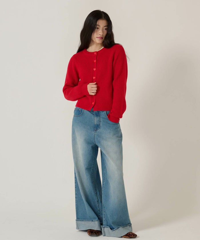 ハートボタン/ニット/カーディガン