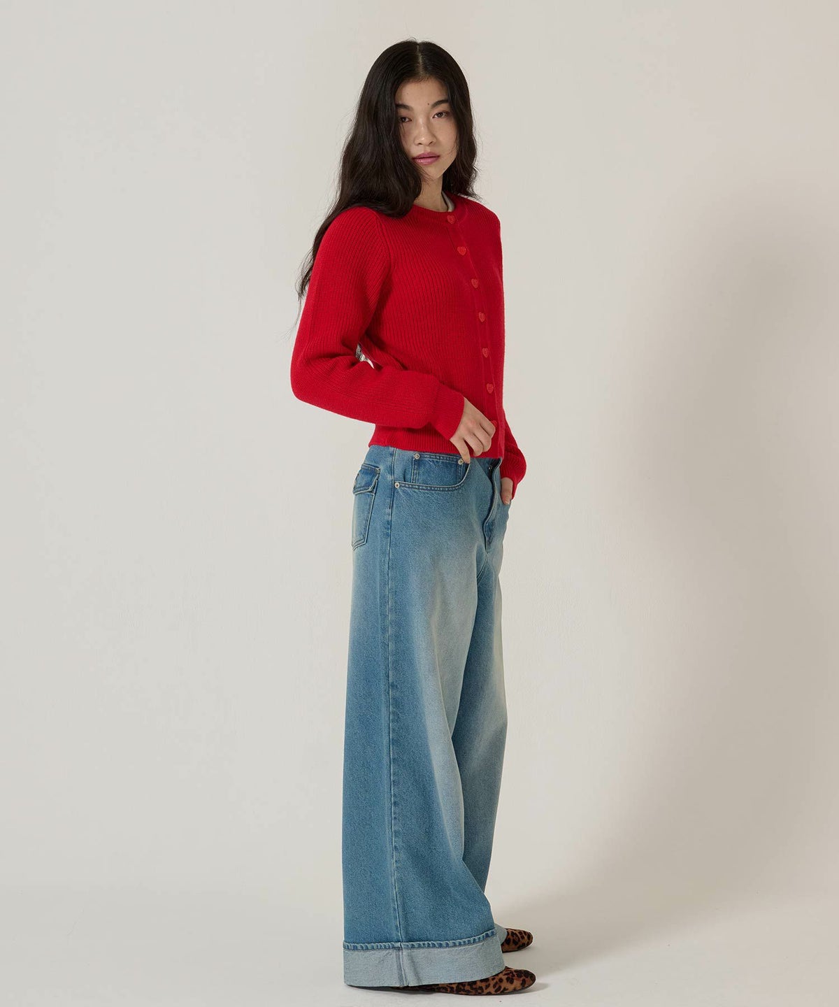 ハートボタン/ニット/カーディガン