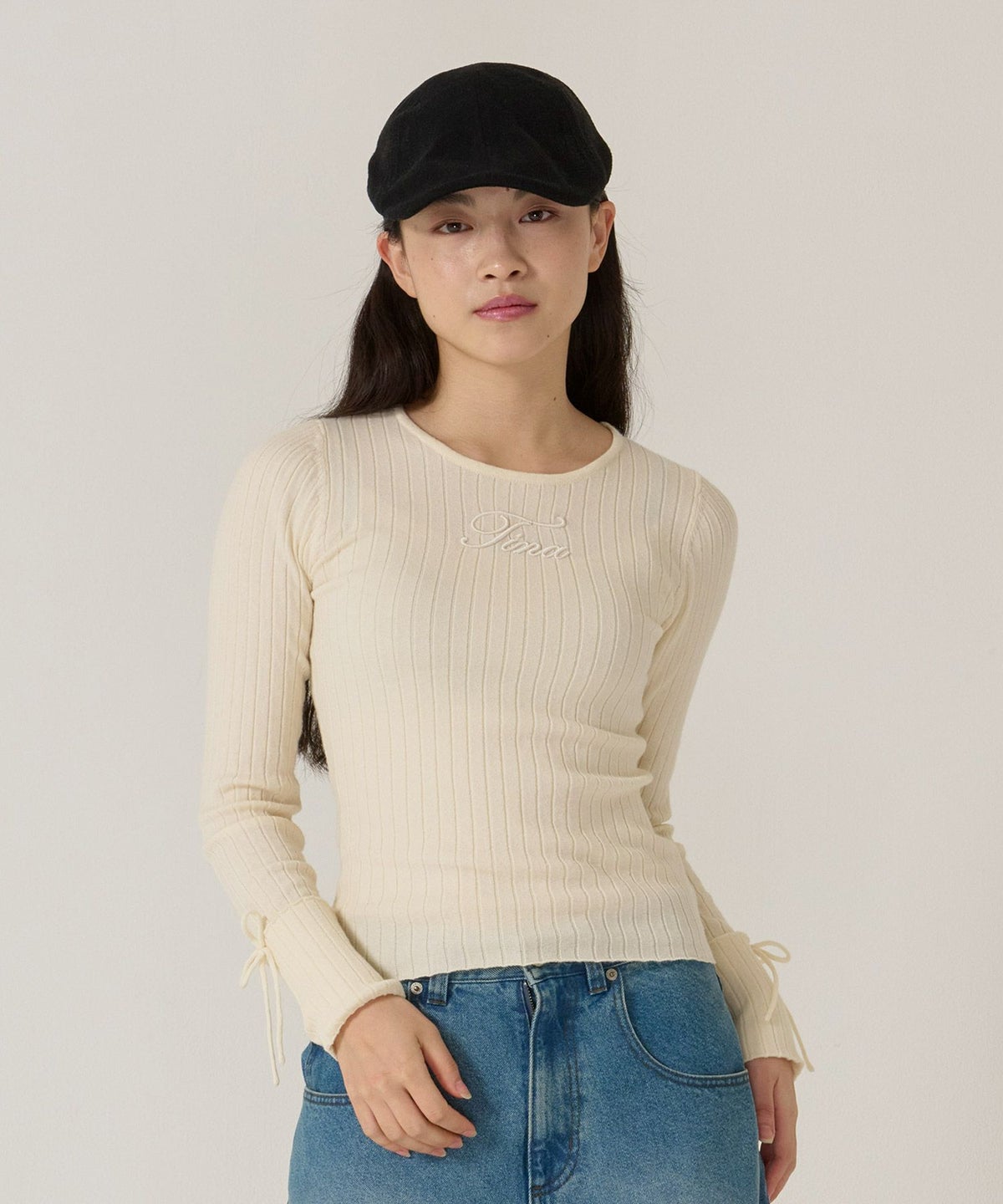 刺繍入り/リブ/ニット/リボン