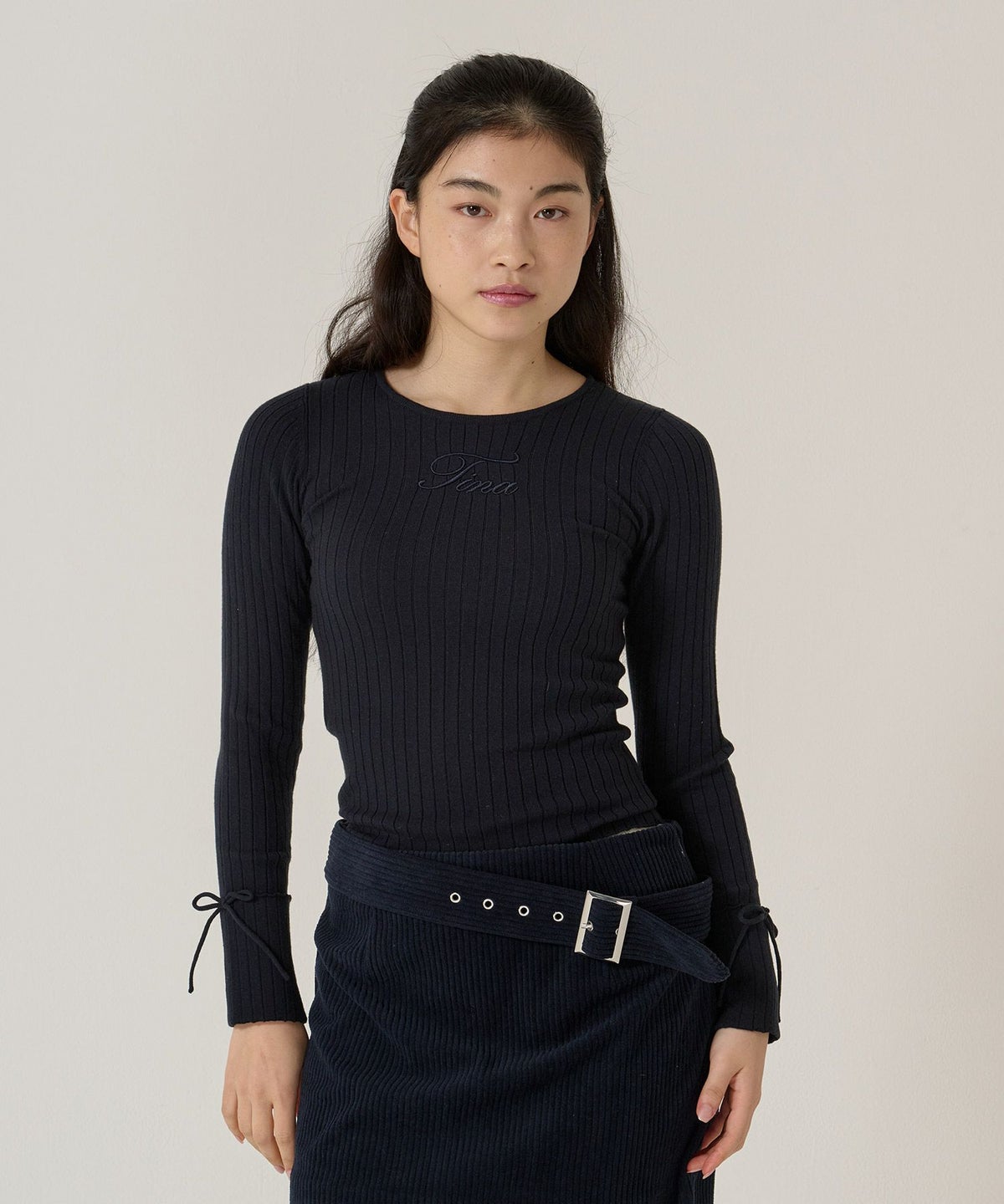 刺繍入り/リブ/ニット/リボン