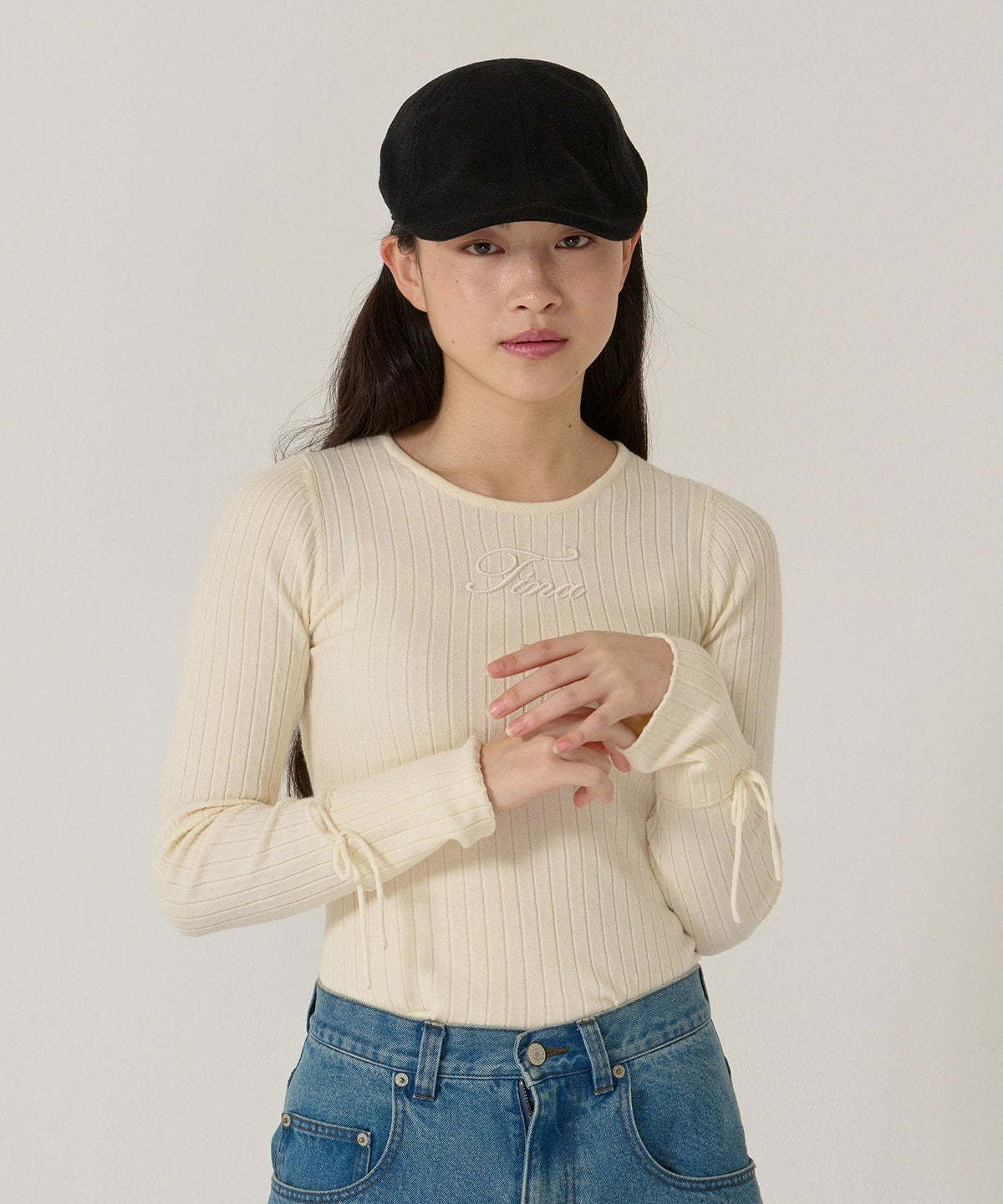 刺繍入り/リブ/ニット/リボン